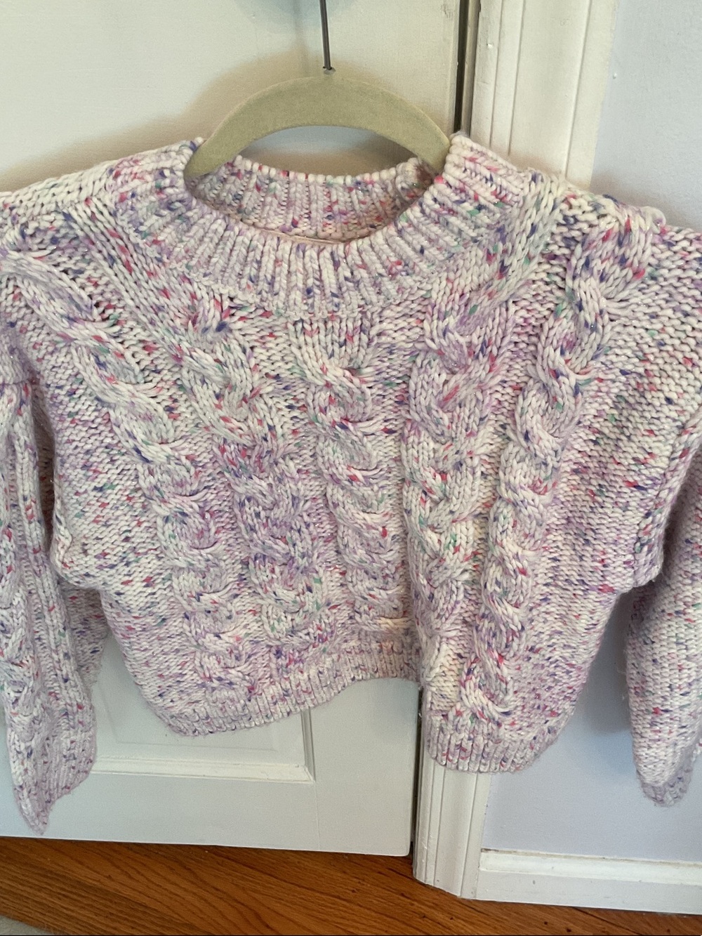 Speckled Cable-Knit Cropped Sweater - Lavender Pink